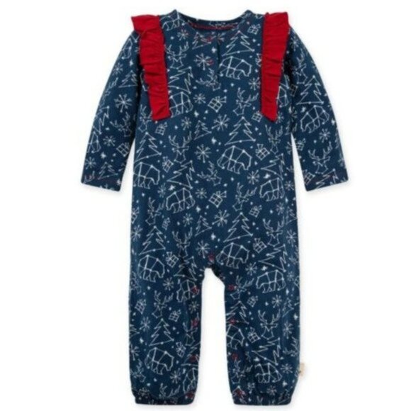 Burt's Bees Baby | Navy Blue Stars Constellation Ruffle Romper | Size 3-6 Months - Picture 4 of 9